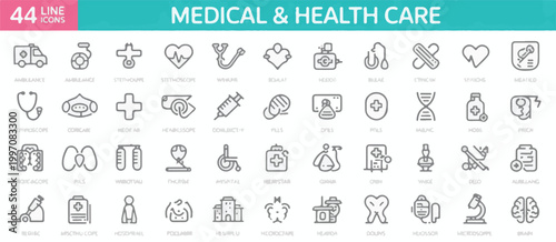 Medical and Health Care Line Icons Collection Keywords: medical icons, health care icons