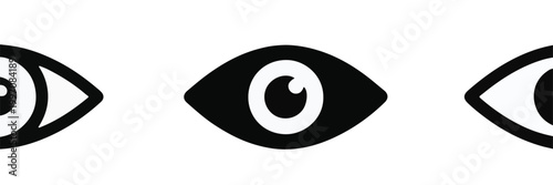 Stylized Eye Icons in Black and White Keywords: eye, eyes, vision, look, see, watch, observe