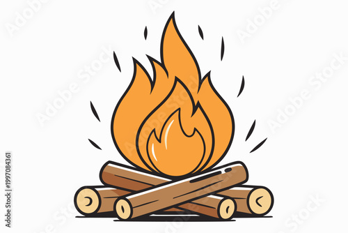 Scandinavian style campfire illustration with rustic outdoor wilderness theme high resolution EPS 10 format