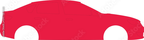 Car shape in vibrant red provides a bold and modern sedan silhouette for use in automotive advertising.