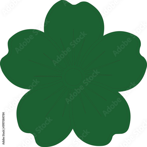 Flower silhouette rendered in a deep green hue displays a symmetrical five-petal design on a plain background.
