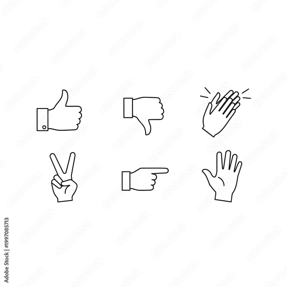 Fototapeta premium Set of hand gesture icons including like dislike and applause