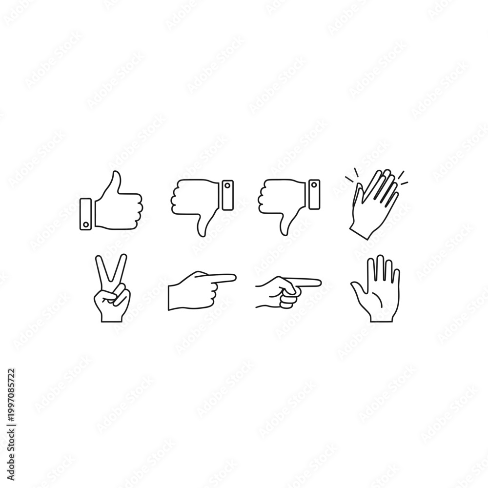 Fototapeta premium Set of various human hand gesture line art icons