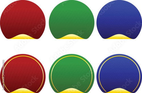 Set of luxury blank badges in red green and blue with gold accents vector illustration