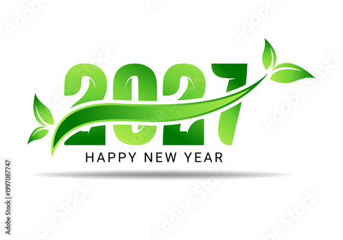 Happy New Year 2027 Green Nature Concept Vector