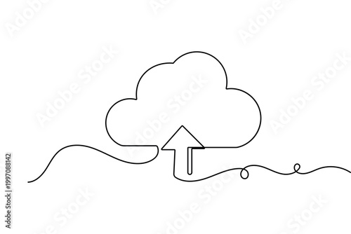 Upload file icon continuous one line drawing minimalist outline vector illustration