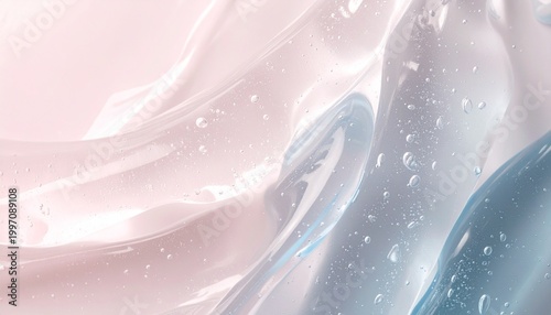Close-up of Transparent Cosmetic Gel Texture with Water Bubbles
