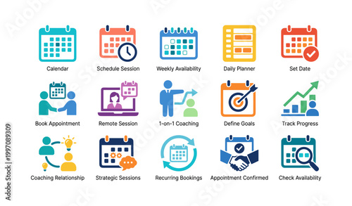 Calendar and scheduling icons showing booking and planning concepts