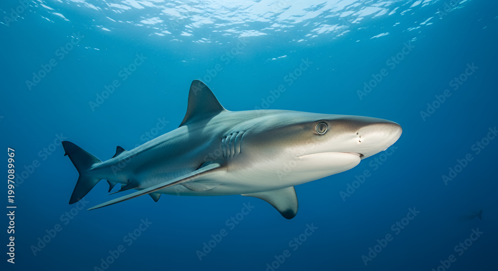 Fototapeta premium Great white shark swimming underwater 