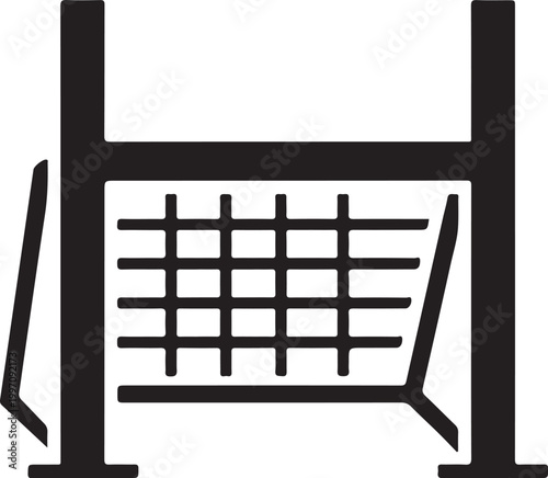 Black metal fence, gate, railing icon, vector graphic, industrial, modern design element