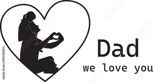 Black silhouette of a girl and dad in a heart.
