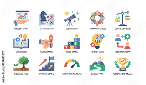 Business and career icons shown as labeled grid on white background