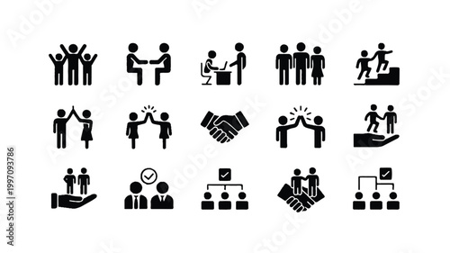 black people icons set for teamwork and partnership concepts