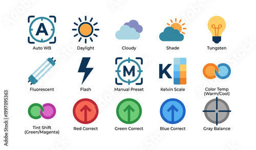 White balance and color temperature icons in grid layout
