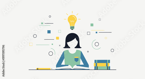 Foto Woman sitting with book and ideas.