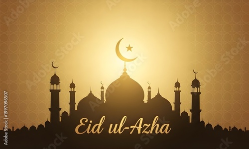 islamic mosque silhouette golden eid background