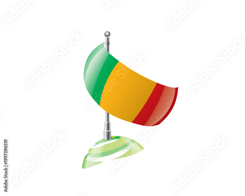Highly detailed of waving Malian flag with metallic pole and subtle shadow effects for print