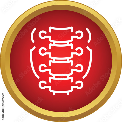 Human spinal column outline showing vertebrae within a circular icon