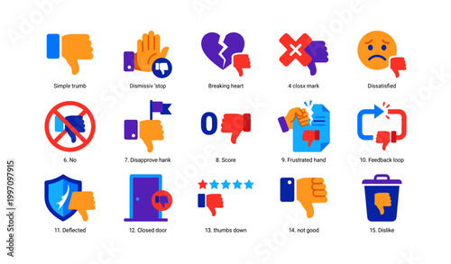 Negative feedback icons showing thumbs down and rejection symbols