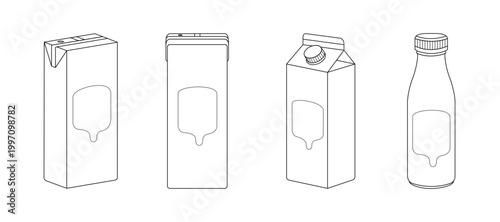set of milk packaging vector design outlines