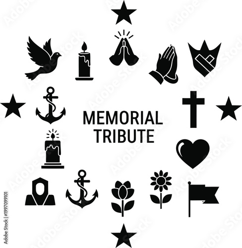 Memorial tribute a collection of symbolic icons representing remembrance and loss