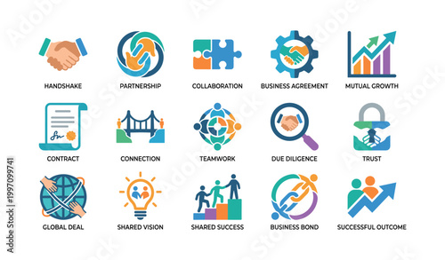 Business partnership and teamwork icons representing agreements