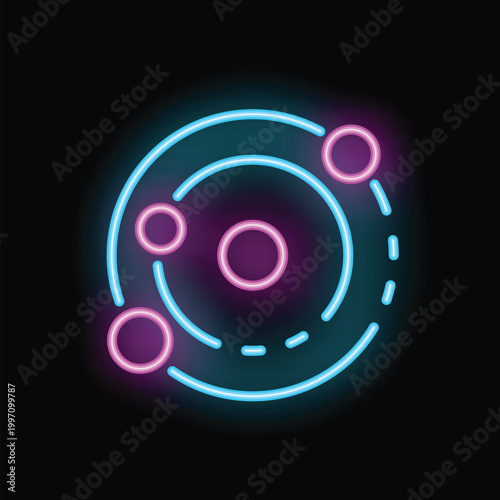 Fotografía Neon solar system icon glowing on dark background representing astronomy and spa