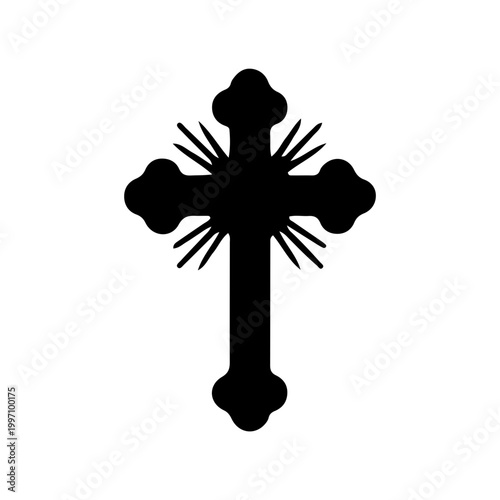 Christian Cross Silhouette with Radiant Light Rays