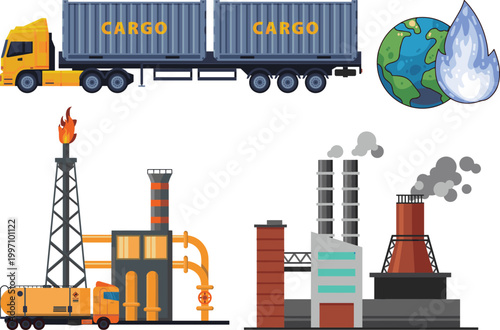 Isometric Electrical Substation Components and Construction Machinery Vector Set