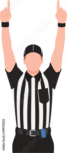 Referee pointing up in black and white.