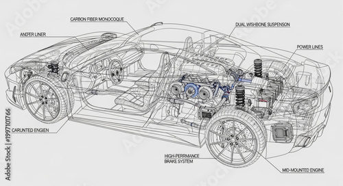 Detailed schematic diagram of a modern cars internal components.