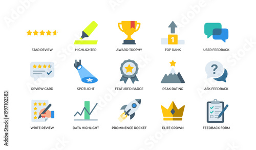 Ratings and feedback icons arranged on white background