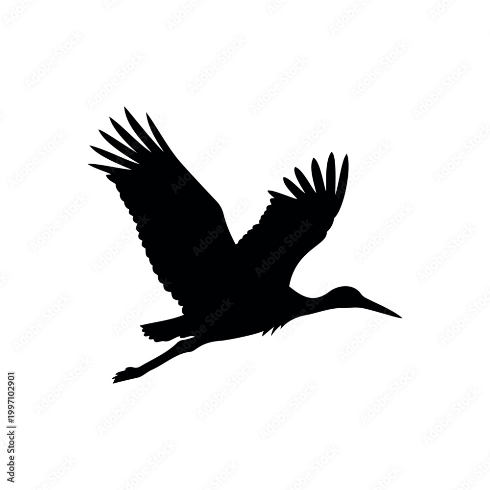 Obraz premium White stork flying silhouette icon vector flat design.