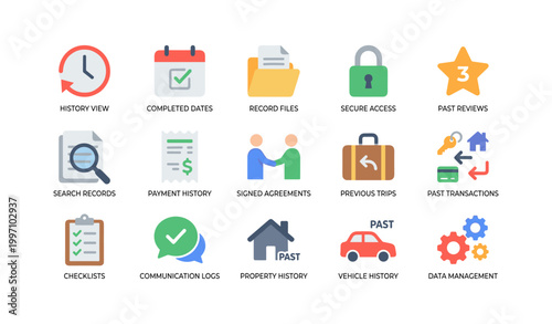Past records icons representing data transactions and files