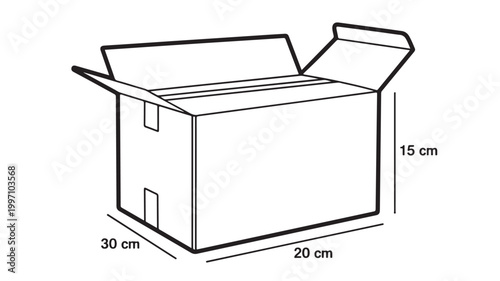 Open Cardboard Box With Measurements For Packaging And Shipping Concepts