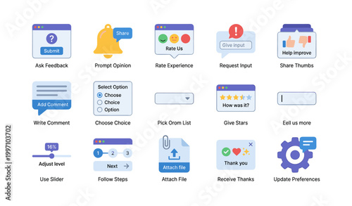 User feedback and interaction icons for survey and input