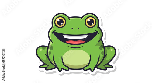 Happy Cartoon Frog Character with Big Smile, Cute Amphibian Animal Illustration