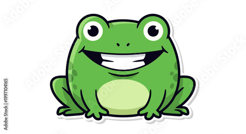 Happy Cartoon Frog - Cute Amphibian Character, Funny Green Animal