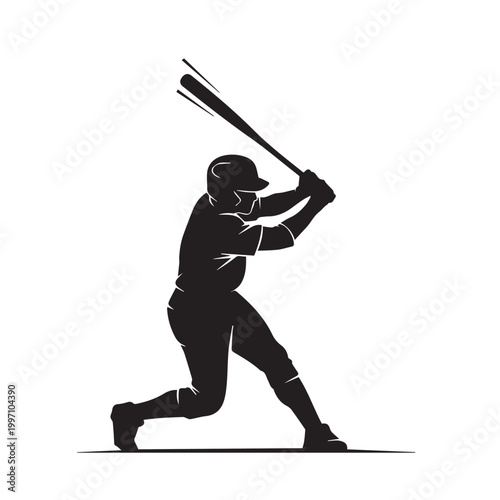Fotografía Baseball Player Batter Swinger Silhouette Vector Illustration