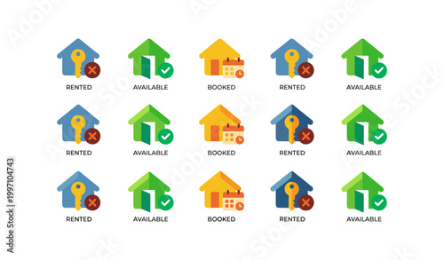 Property availability icons showing rented available and booked status
