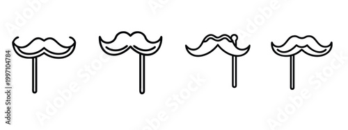 Mustache line icons set facial hair photo booth props masquerade party accessory disguise beard fashion barber shop grooming & more vector illustration with editable stroke.