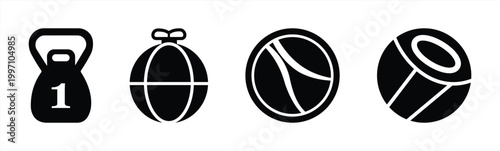 Gym Equipment and Fitness Ball Icon Set