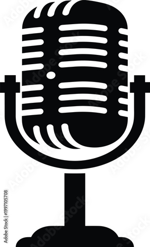 Microphone, Studio, Podcast, Music, Audio, Retro, Vintage, Sound, Radio, Silhouette, Icon, Vector, Black, Recording, Media,
