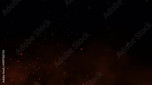 Orange cloud smoke fire sparks rising up alpha channel overlay loop isolated background for cinematic visual effects and video editing.