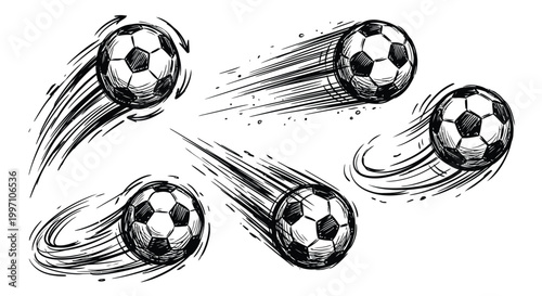 soccer balls in motion with dynamic lines