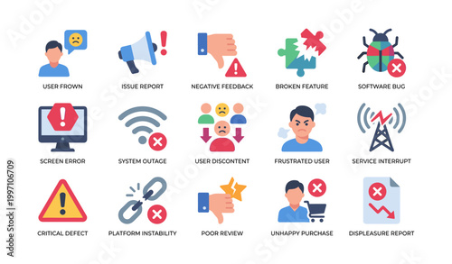 User issue and error icons arranged in grid layout