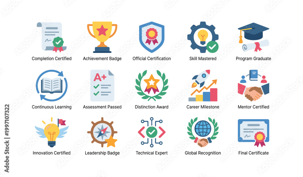 Fototapeta premium Certification icons with badges and diplomas on white background