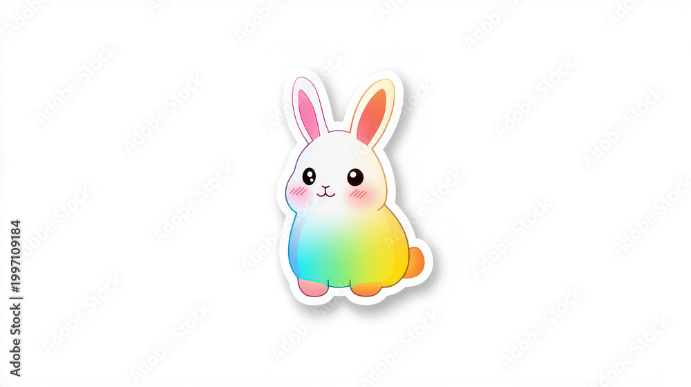 Obraz premium Cute rainbow bunny sticker featuring cheerful expression and vibrant colors, perfect for adding playful touch to any item