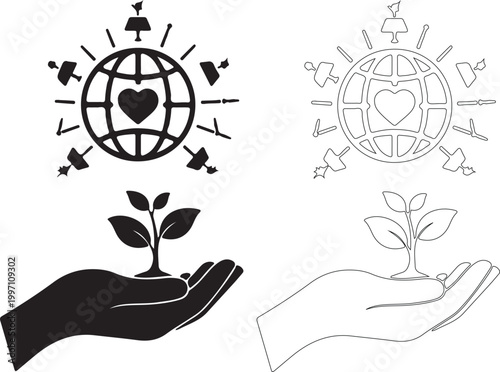 Set of 4 Global Connectivity and Environmental Care Vector Icons