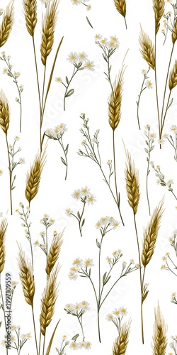 A fresh field-inspired composition with chamomile flowers and wheat, designed for natural, eco, and lifestyle-oriented visuals